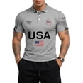 thumbnail image 4 of 4th Of July Polo Shirts Men American Flag Print Lapel Collar Short Sleeve V Neck T-Shirt United States Patriotic Star Relaxed Fit Summer Tshirts, L, #01 Light Gray, 4 of 4