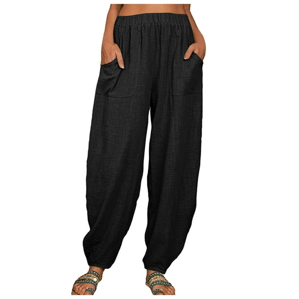 Pantalones anchos con cintura elástica para mujer - Pantalones holgados informales con bolsillos - Poliéster, tallas S-XXXXXL