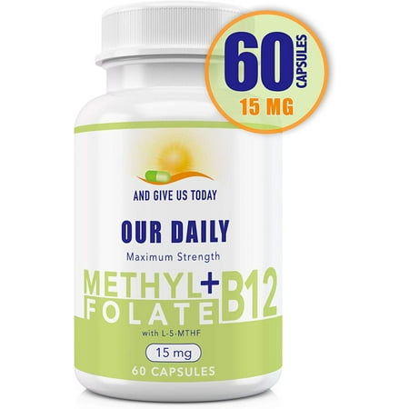 Our Daily Vites L-Methylfolate 15 mg + B 12 ( 1000 mag) - Active Folate, Methylated B12, 60 Count (2 Month Supply)
