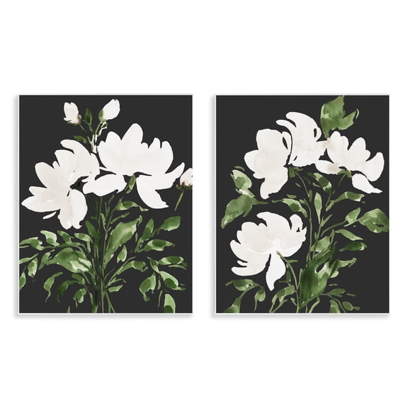 Stupell Industries White On Black Blooms 2 Piece Wall Plaque Art Set, design by Lucille Price