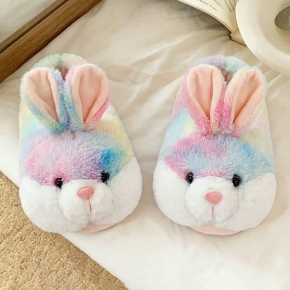 Classic Bunny Slippers for Women Funny Animal Novelty Slippers for Girls Cute Plush Rabbit Colorful Bedroom Slippers Easter Gifts