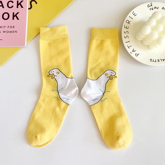 Warm Cute Comfortable Breathable Fashion Design Mid-Tube Funny Goose Head Socks Women Socks Cotton Socks Cartoon Hosiery YELLOW