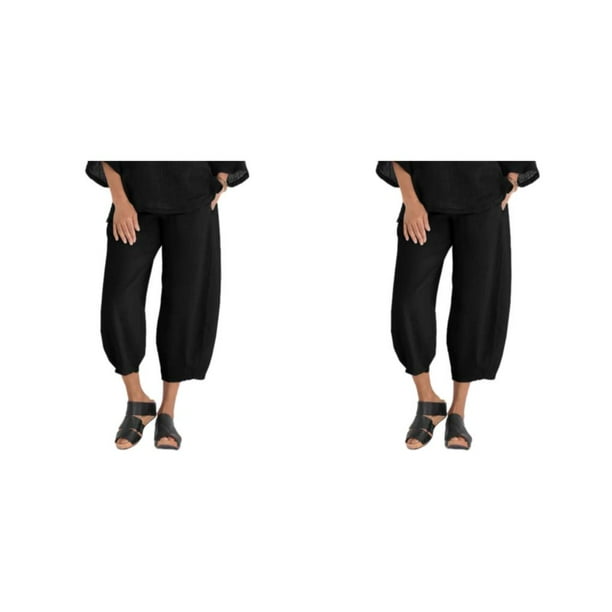 Minnieouse Pantalones transpirables de algodón y lino con cintura elástica para informal, pantalones holgados para mujer, camisetas anchas sin Type11 NO11