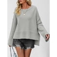 thumbnail image 4 of Women Crewneck Sweaters Bell-Style Sleeve Batwing Knit Tops Slouchy Soft Pullover Tops Gray XL, 4 of 9