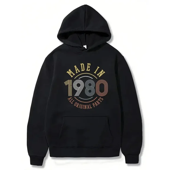 1980 Graphic Black Casual Pullover Made In All Original Parts Hoodie Shirt for Men & Women, up to Size 5XL