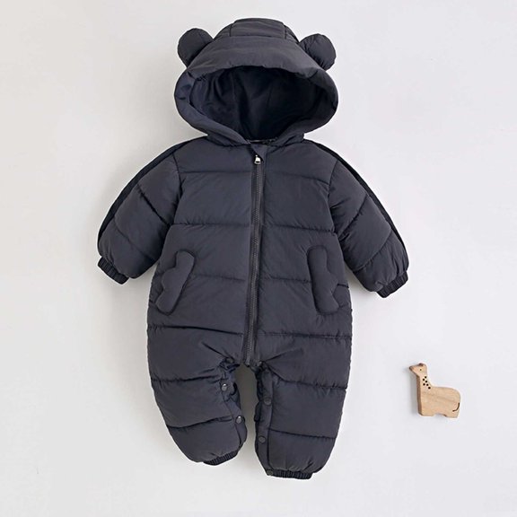 ZHOGXU Big Girls Boys Hooded Jumpsuit With Pocket Long Sleeve Zipper Solid Color Comfortable Thickened Warm Romper Bodysuit For Autumn Winter Daily Wear Black 2-3 Years
