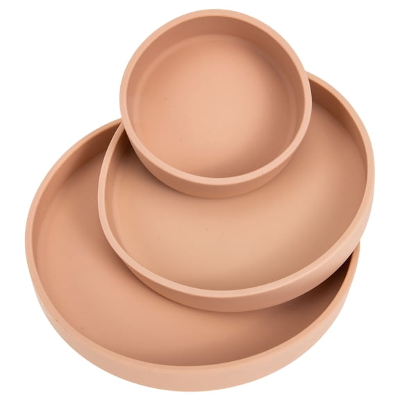 STRANDCHIC 3pcs Silicone Tableware Sets for Babies Microwave Safe Pink Feeding Time