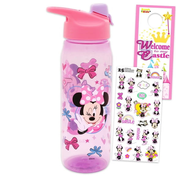 Disney Minnie Mouse Water Bottle Bundle - Disney School Supplies Set with 20 Oz Drinking Cup, Stickers, More | Minnie Mouse Reusable Water Bottle Set