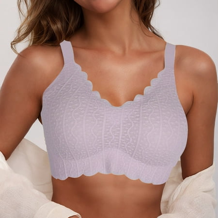 Ahuyic Nursing Bras for Breastfeeding Wavy Seamless Comfort Maternity Bralette Wireless Pregnancy Sleep Bra Purple L