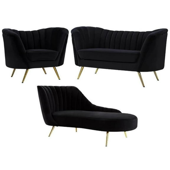 Home Square 3-Piece Furniture Set with Velvet Accent Chair Chaise & Loveseat