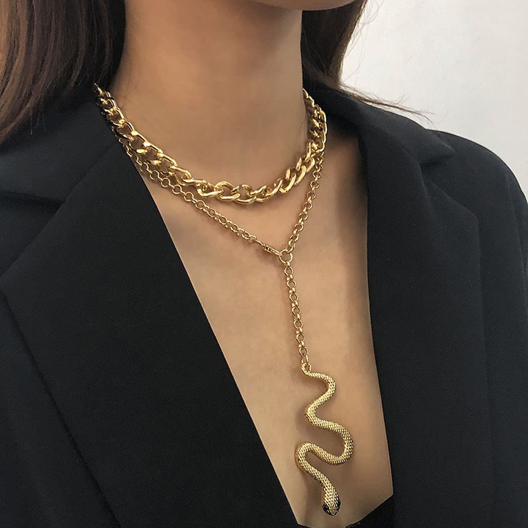Simple Snake Choker Necklace Gold Long 