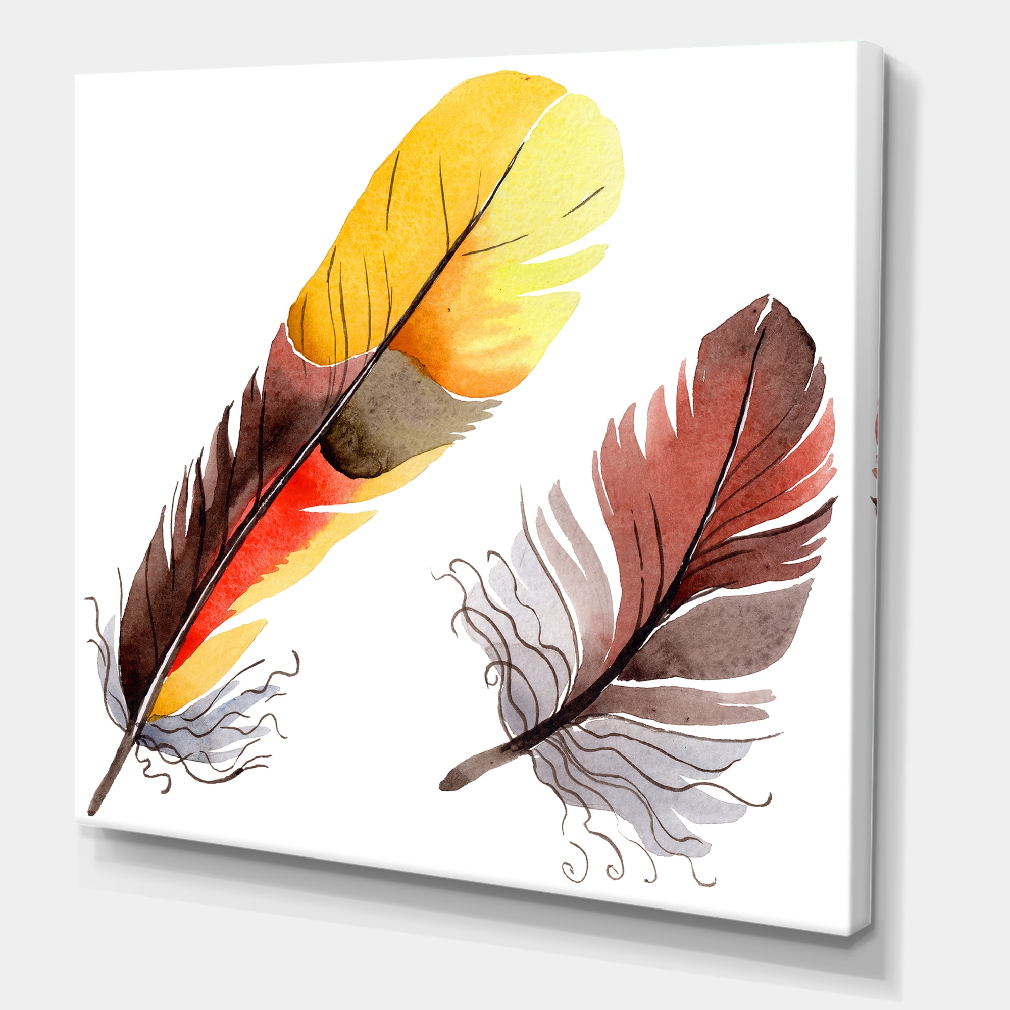 Colourful Boho Art Feathers IV 16 in x 16 in Painting Canvas Art Print, by Designart
