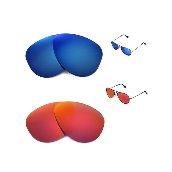 Walleva Polarized Ice Blue   Fire Red Lenses For Ray-Ban Aviator RB3044 Small Metal 52mm Sunglasses