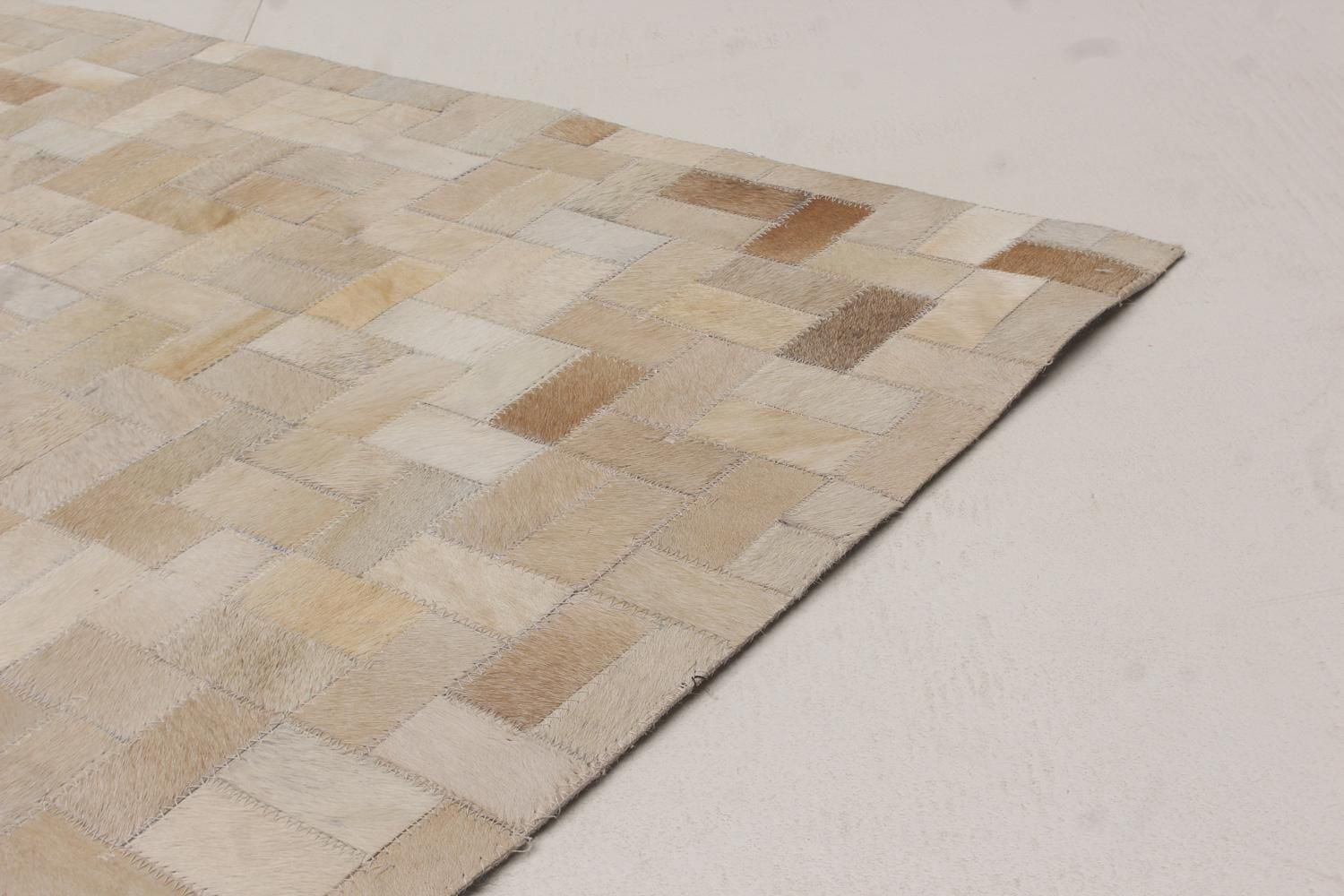 ECARPETGALLERY 8'2" x 10'2" Contemporary Cowhide Patchwork Handmade Area Rug for Living Room, Dining Room and Bedroom in Ivory