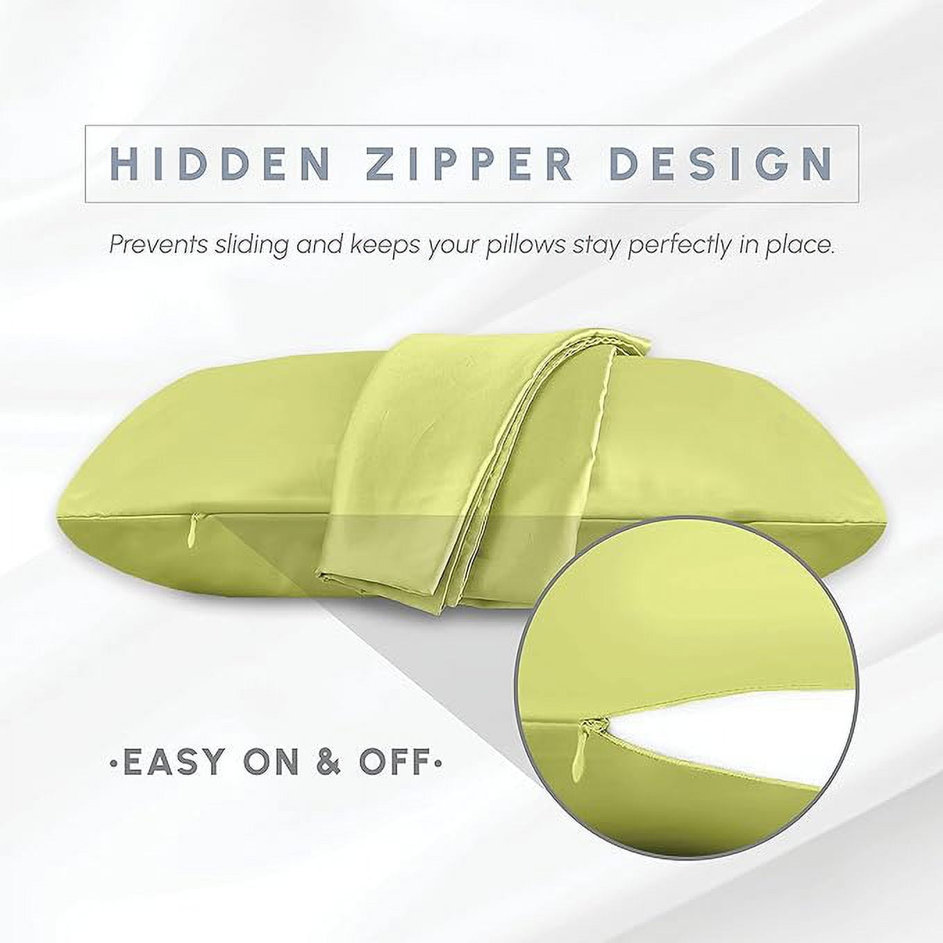 Cooling Viscose Satin Pillowcase 4-Pack Set with Hidden Zipper Closure, Standard/Queen,Pistachio Green