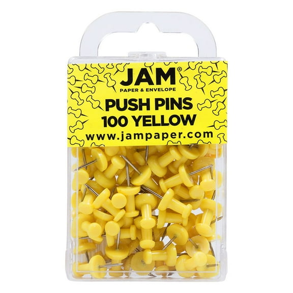 JAM Paper Push Pins, Yellow, 100/Pack