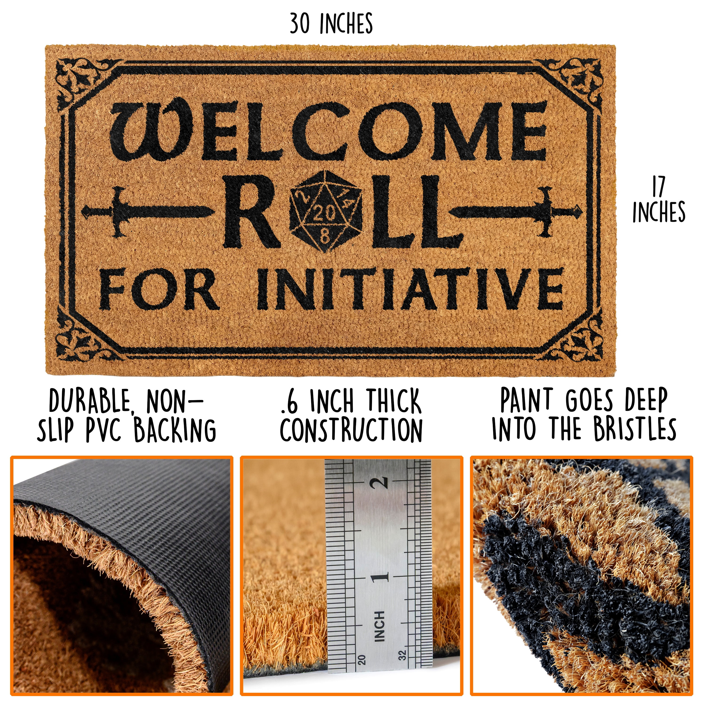 MAINEVENT Roll for Initiative Doormat 30x17 Inch, Funny Outdoor Welcome Mat for Outside