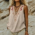 thumbnail image 3 of Women's Linen Embroidered Sleeveless V Neck Loose Tank Top Casual Blouse for Summer Layering, 3 of 8