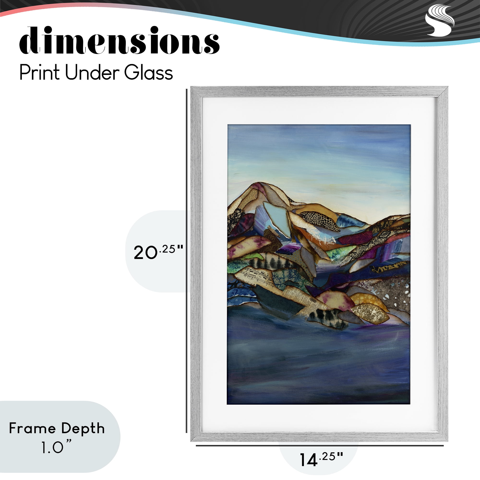 Stupell Industries Patchwork Collaged Mountains Gray Framed Print Under Glass, design by Van Horne-Borcherding