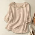 thumbnail image 2 of yueewhu Linen Shirts for Women Summer 2026 Retro Embroidered 3/4 Sleeve Boho Tops Dressy Casual Blouses Teacher Loose Tunics (Beige, XL), 2 of 4