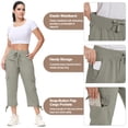 thumbnail image 6 of Satankud Women's Cargo Capris Hiking Pants for Camping Outdoor Athletic Casual Loose Comfy Elastic Waist with Pockets Quick Dry Grey Khaki L, 6 of 9