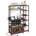 thumbnail image 2 of Uforic 6 Tier Kitchen Bakers Rack with Power Outlets, Coffee Bar Table with Wine Rack & Glass Holder, Storage Microwave Stand Kitchen Storage Shelf for Kitchen,Brown, 2 of 8