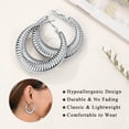 thumbnail image 4 of [Clearance] Stainless Steel Stripe Hoop Earrings for Women 40mm Thick Huggie Hoops Simple Minimalist Ear Jewelry Gift on Clearance, 4 of 8