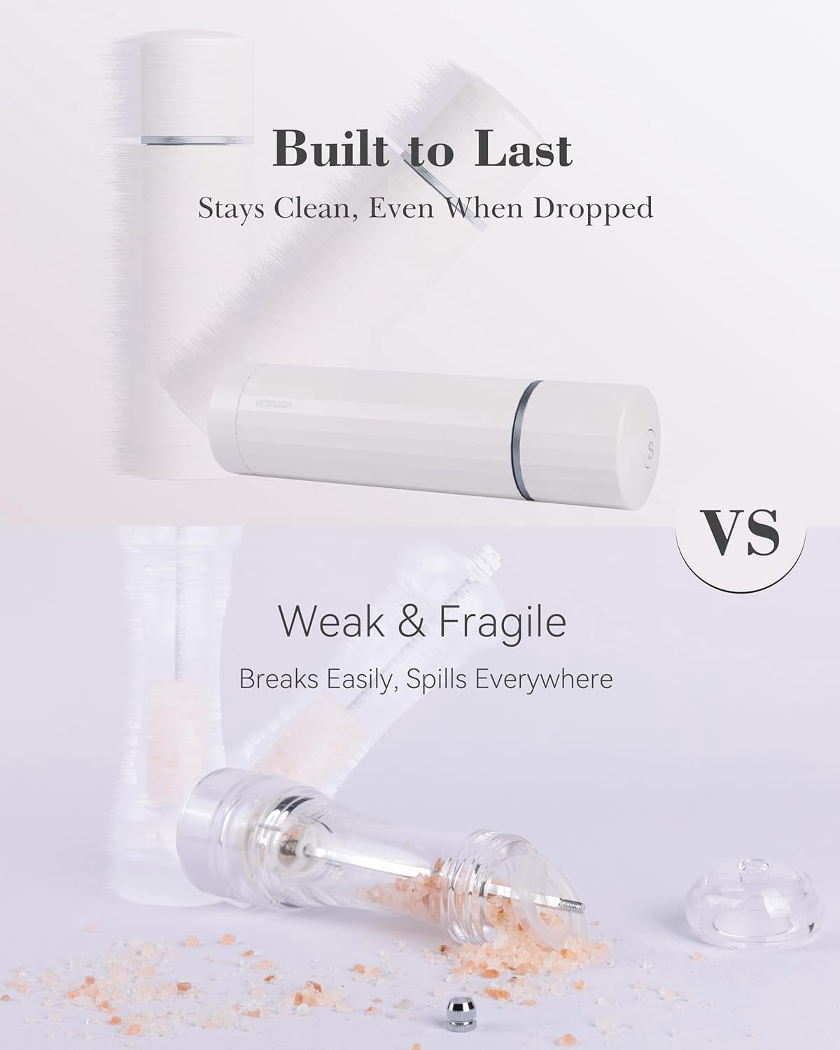 Salt Grinder Refillable – Manual Salt and Pepper Grinder with Titanium Alloy Core, 60+ Adjustable Settings | High Output, Easy to Clean, Durable Aluminum Body