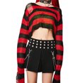 thumbnail image 1 of ITFABS Hollow Knit Sweater, Stripe Pattern Long Sleeve Round Neck Pullover, 1 of 9