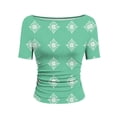 thumbnail image 7 of ClodeEU Women's Summer Print Short Sleeve Crewneck Top with Side Pleats, Slim Fit Casual Blouse Green,Womens Plus S, 7 of 7