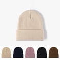 thumbnail image 2 of Unisex Autumn Winter Solid Color Knitting Hat Beamless Thickened Beanie Hat Men Women Warm Hat Fashion Accessories, 2 of 7