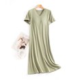 thumbnail image 2 of FRSASU Women's Short Sleeve Modal Solid Nightgown with Chest Cushion Loose and Comfortable Long Nightdress Green, 2 of 3