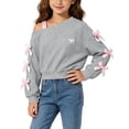 thumbnail image 3 of BLVB Girls off the Shoulder Sweatshirt Cute Long Sleeve Crop Pullover Tops Bowknot Fall Fashion Clothes for Teen Girls(Gray,12-13 Years), 3 of 5