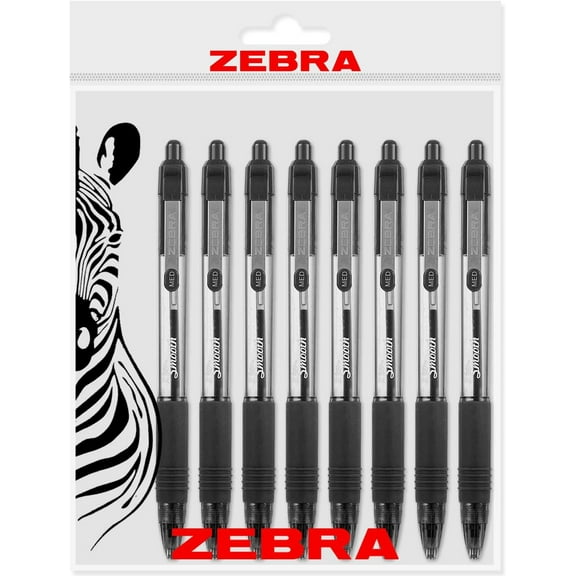 Zebra Z-Grip Smooth Retractable Ballpoint Pen - 1.0mm Nib - Black - Pack of 8