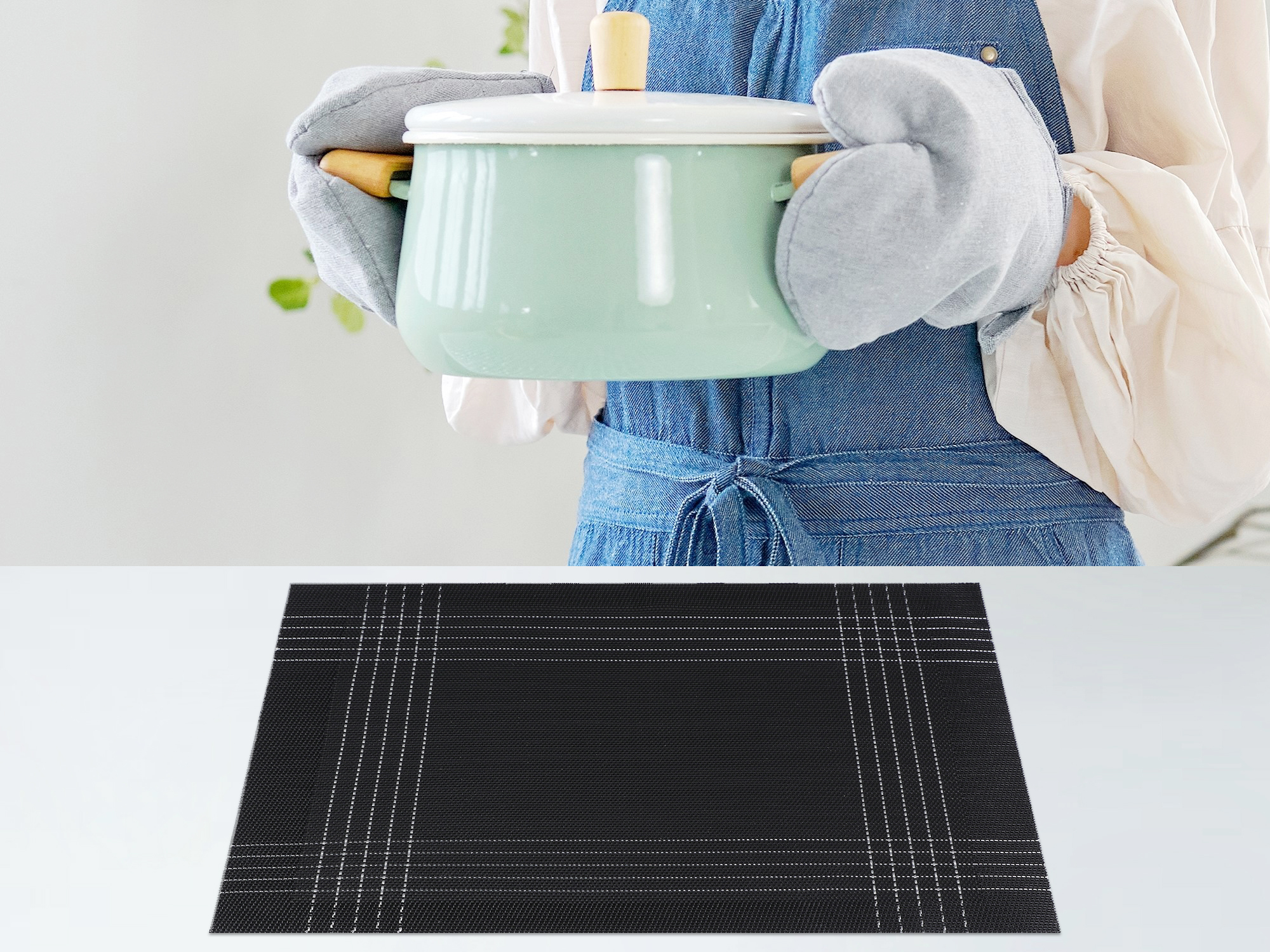 Unique Bargains Indoor Decor Kitchen Mat for Dining Table Set of 8 Black 18" X 12"