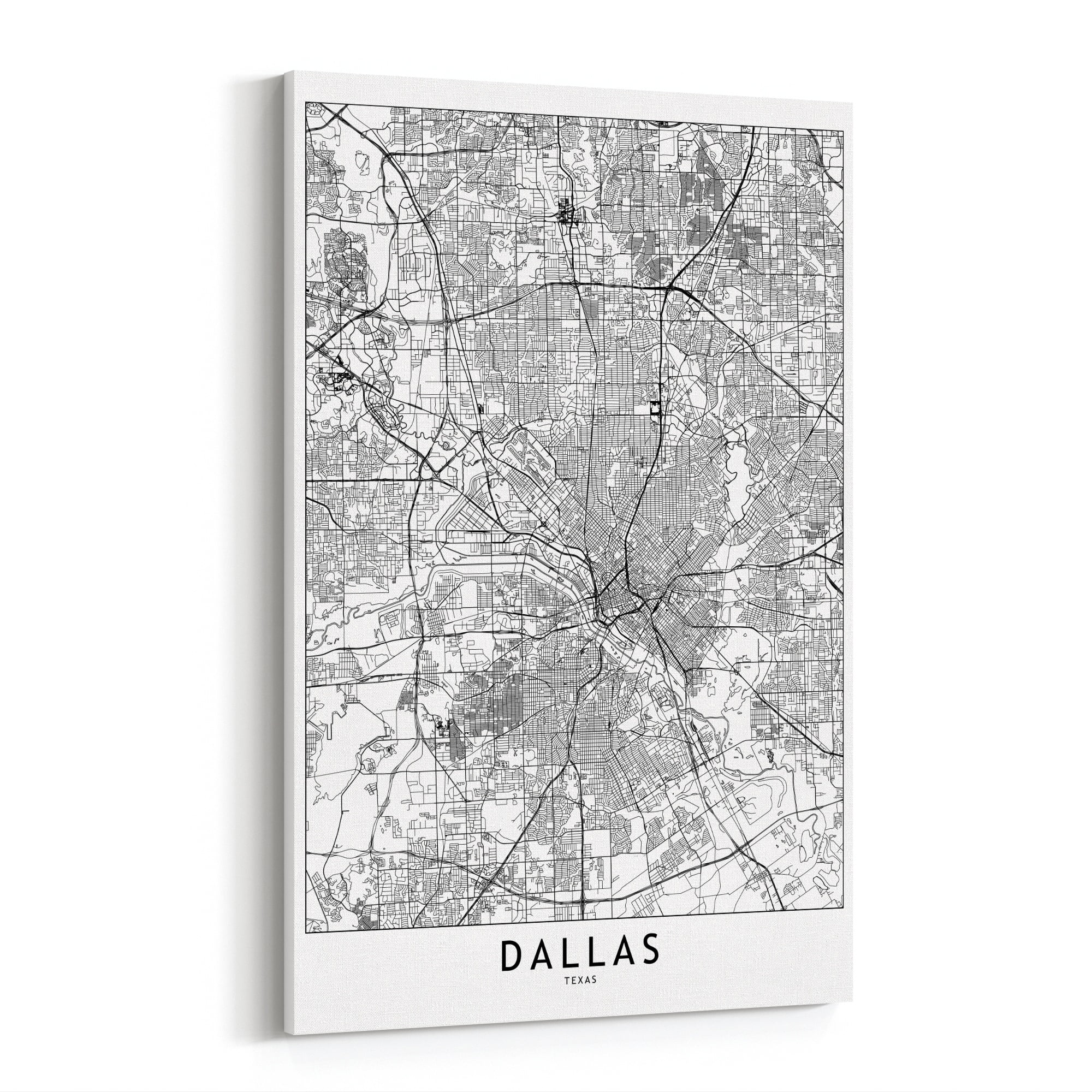 Dallas Texas Dallas White Map Maps Black White Minimal 18" x 24" Canvas  Wall Art - Walmart.com