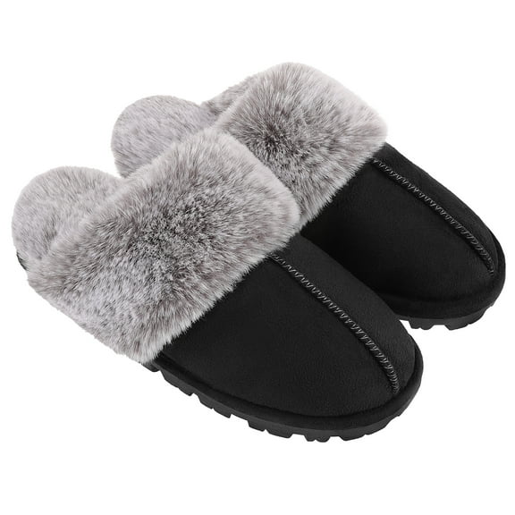 Fupioa Womens Slippers Memory Foam House Slippers for Women Indoor Outdoor Fuzzy Slippers Black 8