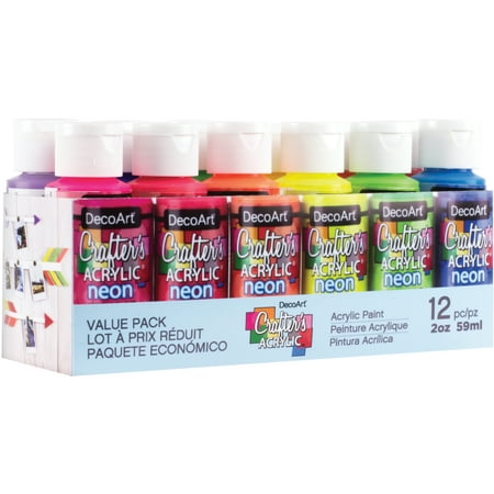 UPC: 0766218102188 | DecoArt Crafters Acrylics Neon Brights Value Pack 12 Count