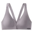 thumbnail image 4 of Front Closure Bra for Women Plunge Deep V Wireless Bra Push up Lightweight Low Cut Push Up Padded Bralette with Support and Lift Soft Breathable Seamless Everyday Brassiere, Purple L, 4 of 5