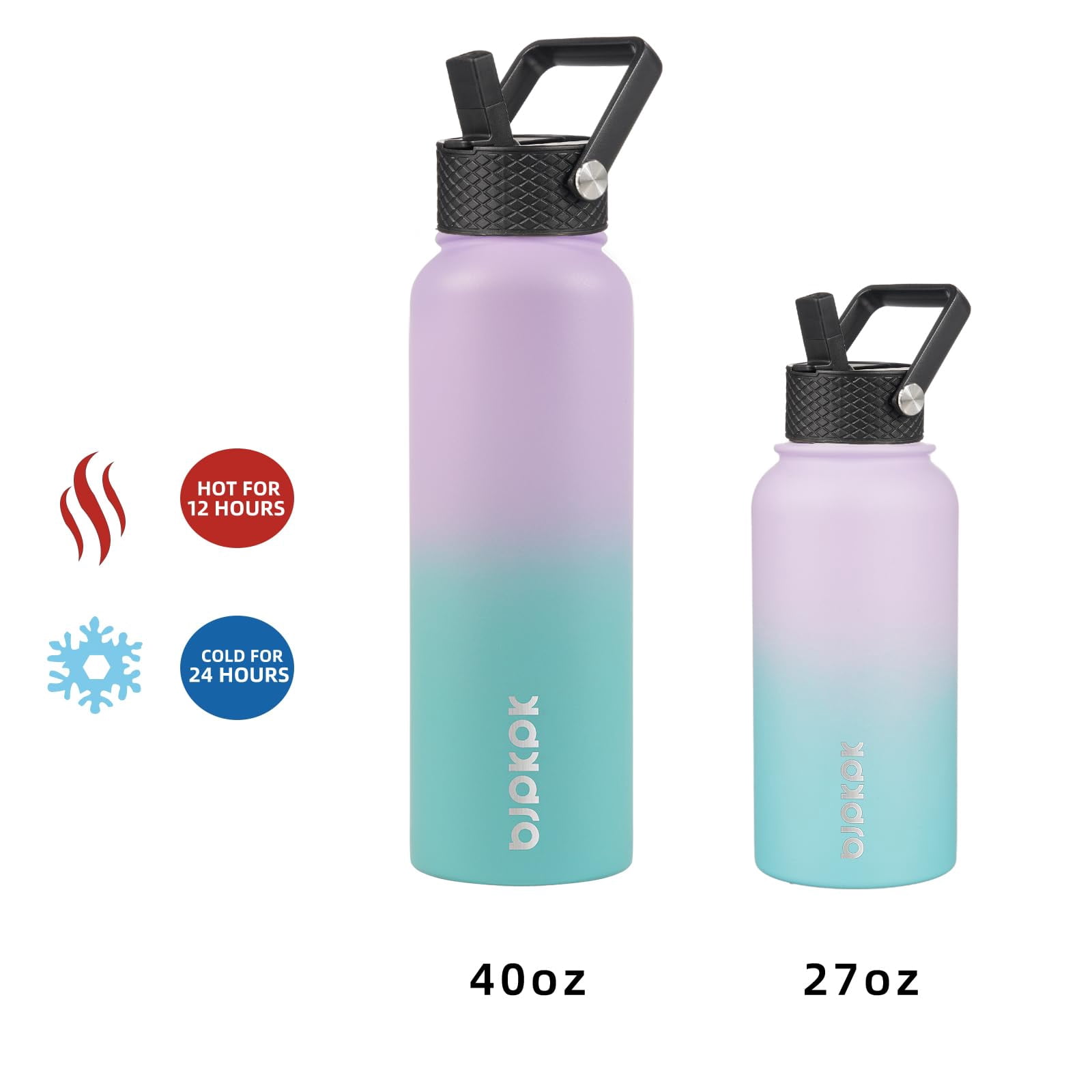 BJPKPK Insulated Water Bottles with Straw Lid, 40oz Stainless Steel Water Bottles with 3 Lids, Large Metal Water Bottle, BPA Free Leakproof Thermos Water Bottle for Sports & Gym- Mint