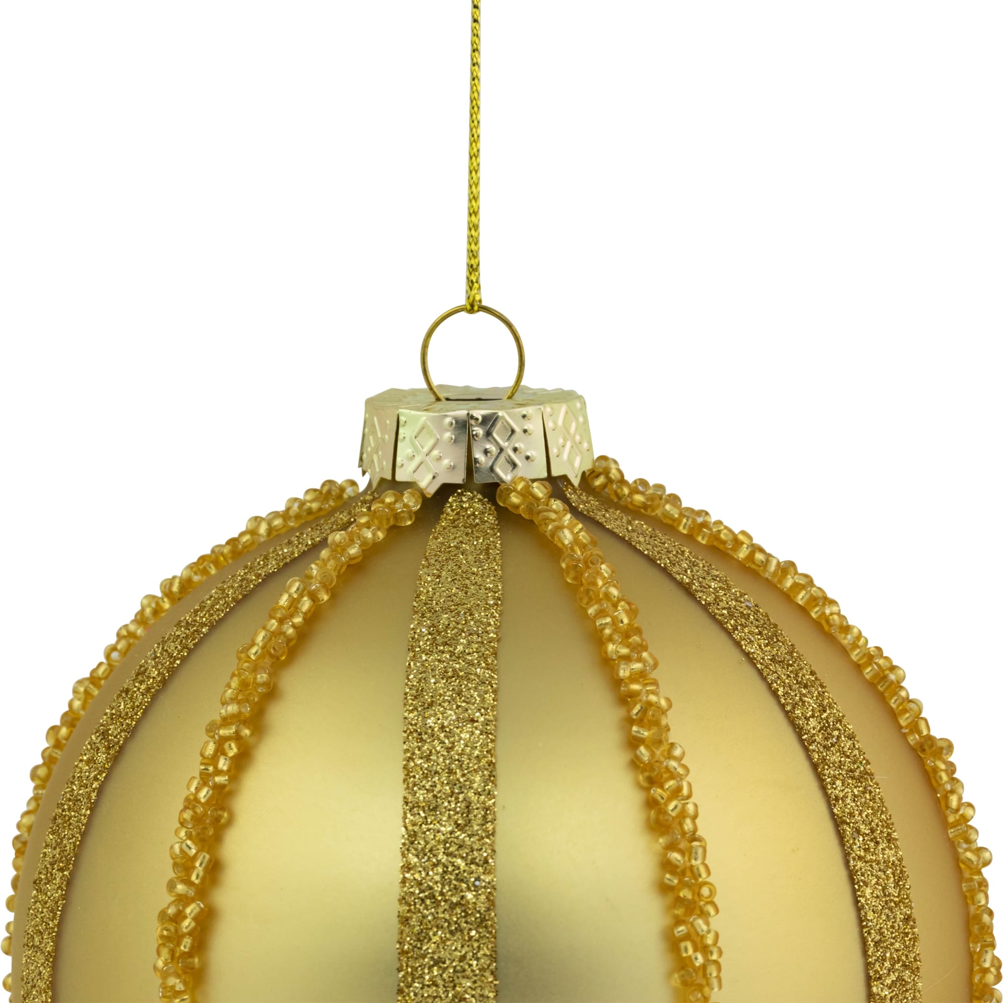 Northlight Set of 2 Gold Striped Glittered Glass Christmas Ball Ornaments 4"