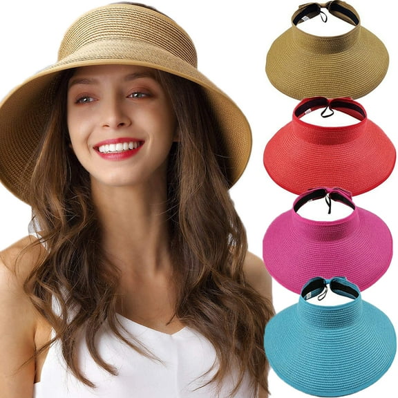 Ludlz Women Foldable Straw Sun Visors Sun Protecetion Wide Brim Sun Hats Adjustable Beach Hat