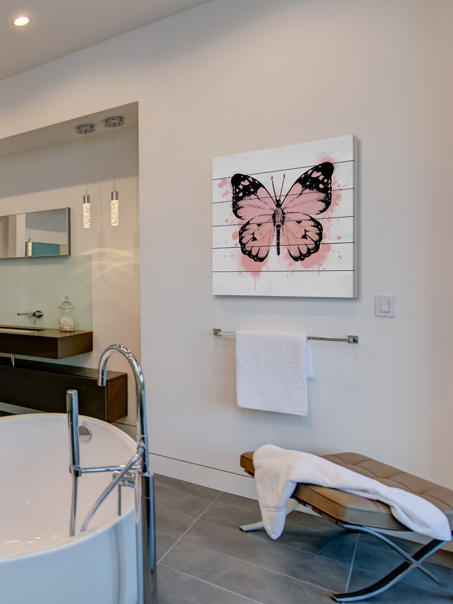 Marmont Hill Inc Marmont Hill - 'Butterfly Black Peach' by Amanda Greenwood Painting Print on White Wood