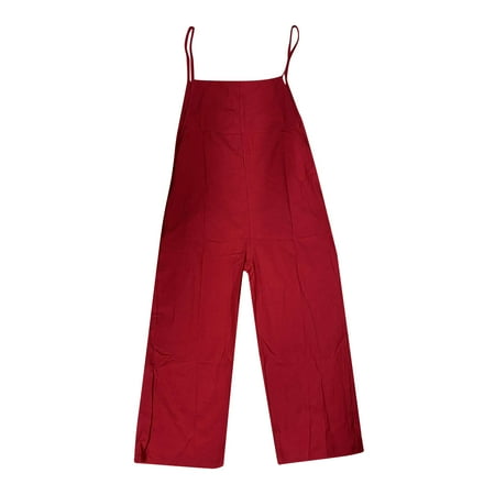 

Quealent Jumpsuits For Women Womens Fashion Solid Color Sleeveless Tank Baggy Loose Linen Overalls Jumpsuit Red XXL