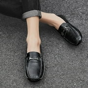 Winter Men's Casual Loafers Slip On Outdoor Fuzzy Furry Loafers Leather Warm Comfortable Shoes Male Driving Shoes Moccasins Classic Penny Loafer Flats Boat Shoes