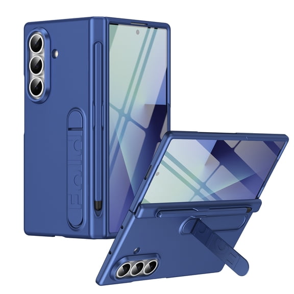 Dteck Case for Samsung Galaxy Z Fold 7,Shockproof Hinge Protection PC Case Built-in Tempered Glass Screen Protection Kickstand Cover with Pen Stylus,Deepblue