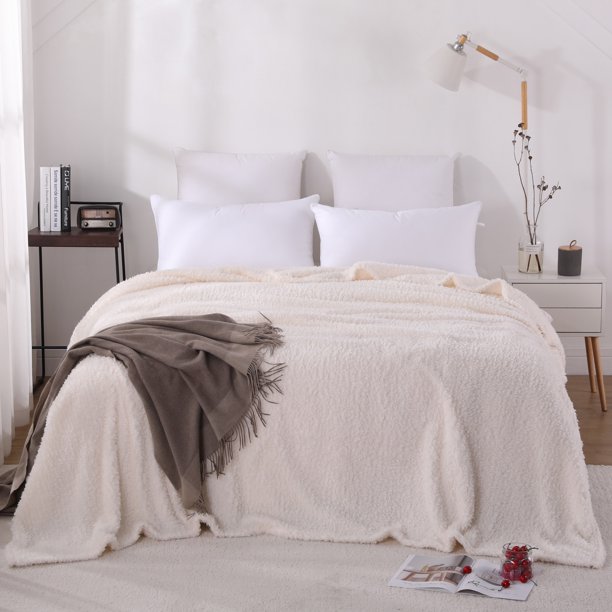 Mainstays Extra Plush Sherpa Queen Bed Blanket in Ivory