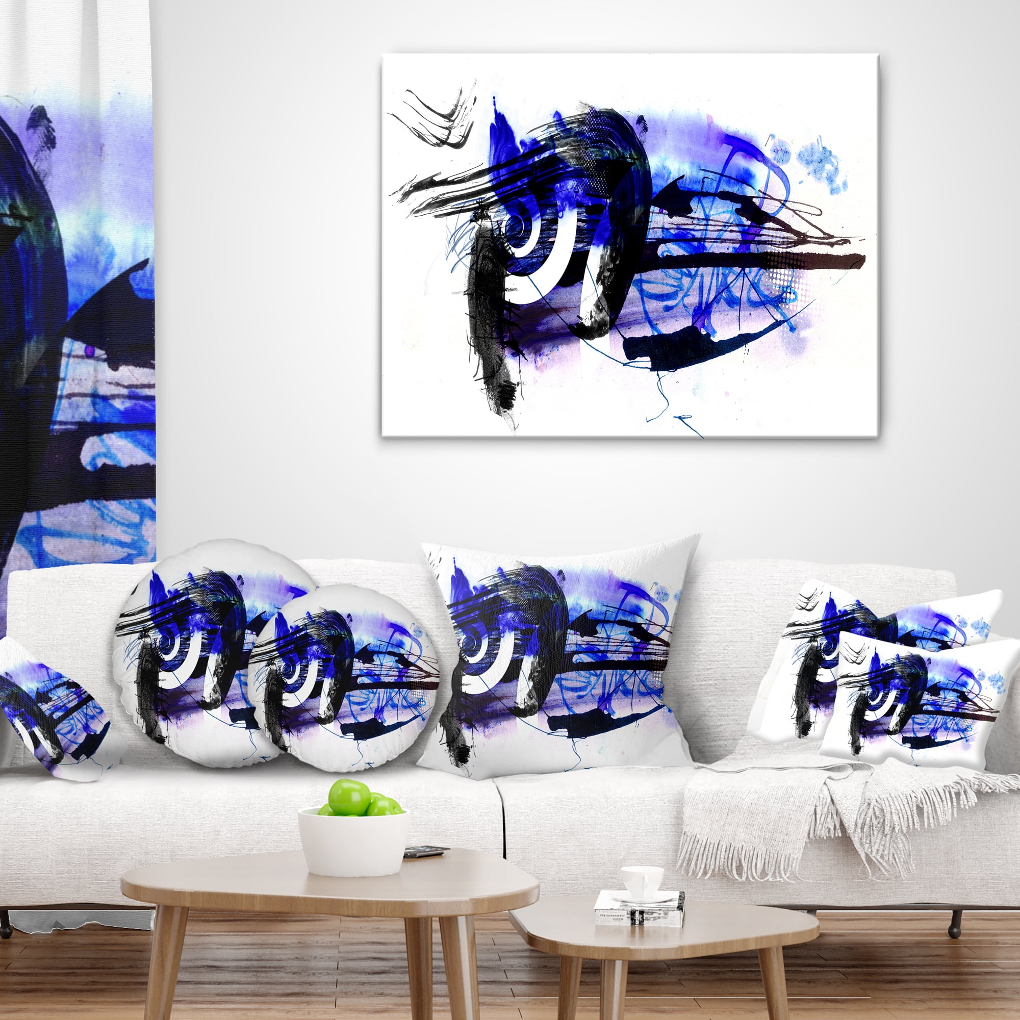 Designart Blue Stain Abstract - Abstract Throw Pillow - 18x18