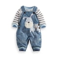 thumbnail image 1 of LvYinLi Lindo traje de ropa para bebé niño camiseta de manga larga a rayas+mono de mezclilla mono pantalones conjuntos (9-14 meses azul), 1 of 5