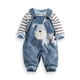 thumbnail image 1 of LvYinLi Lindo traje de ropa para bebé niño camiseta de manga larga a rayas+mono de mezclilla mono pantalones conjuntos (9-14 meses azul), 1 of 5